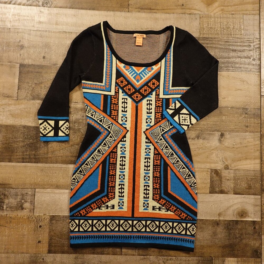 Flying Tomato Sweater Dress Women’s Large Tribal Geometric Boho Orange‎